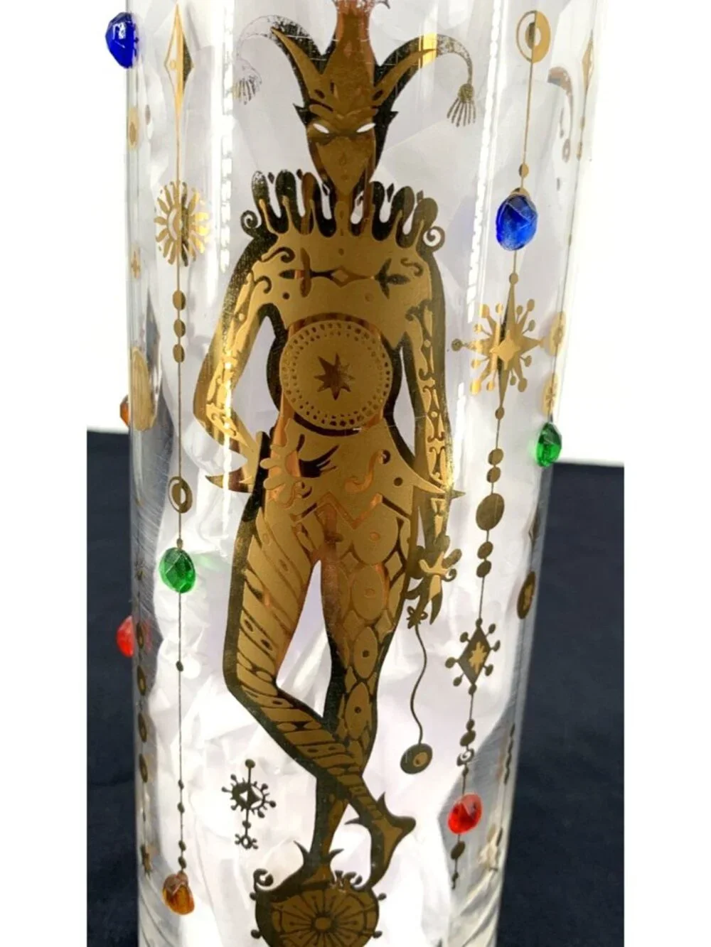 Culver Mardi Gras Jester Design Pitcher Cocktail Glass Stir Rod 9